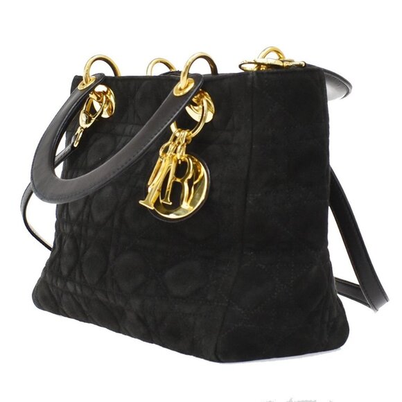 CHRISTIAN DIOR Lady Cannage 2Way Shoulder Hand Bag Suede Leather Black 43KB146 - Picture 2 of 15